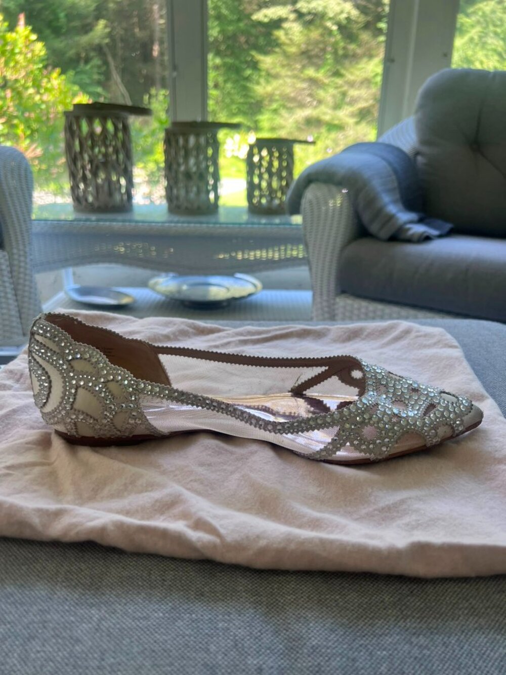 Badgley Mischka Collection Gigi Crystal Pointed Toe Flat - 10 Wide - Picture 6 of 8